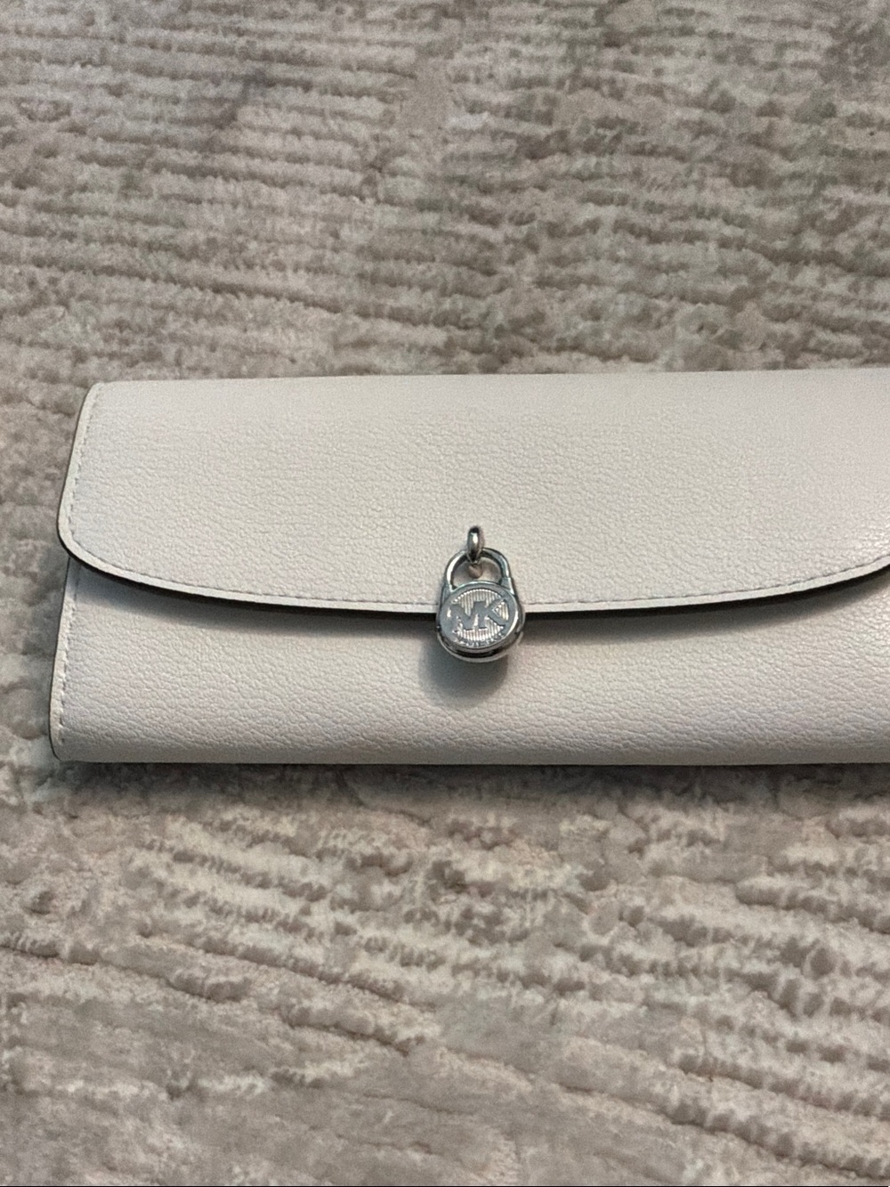 Michael Kors White Leather Continental Wallet with Silver Logo Charm